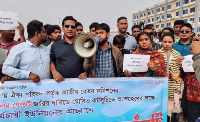 ৯ম পে-স্কেলের দাবিতে কঠোর কর্মসূচির আল্টিমেটাম পায়রাবন্দর কর্মচারীদের